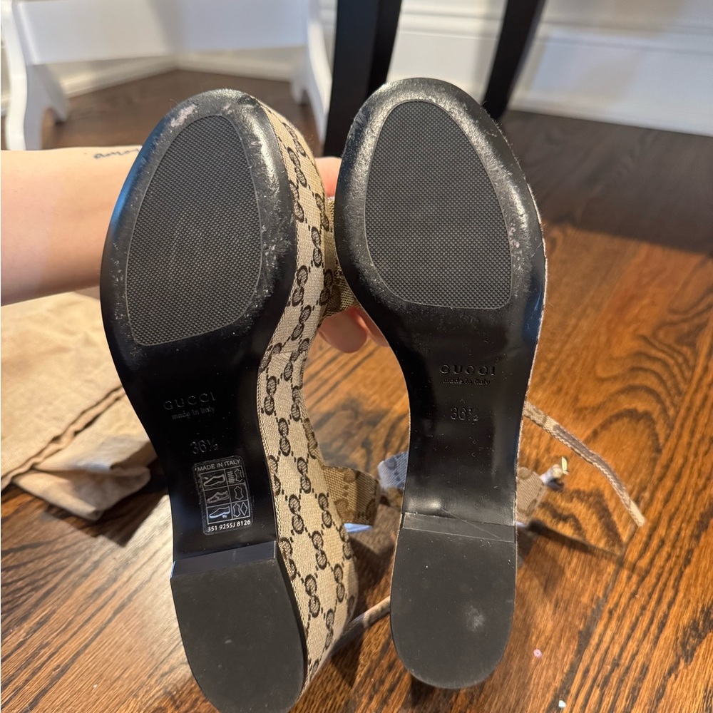 Gucci lady horsebit canvas wedge sandals 75MM - Picture 3 of 5